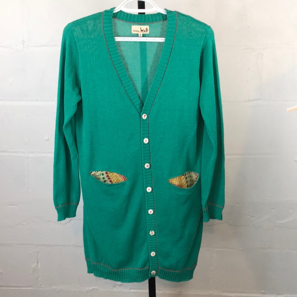 Titicaca Sweater Cardigan Size M Green Button Up #d36